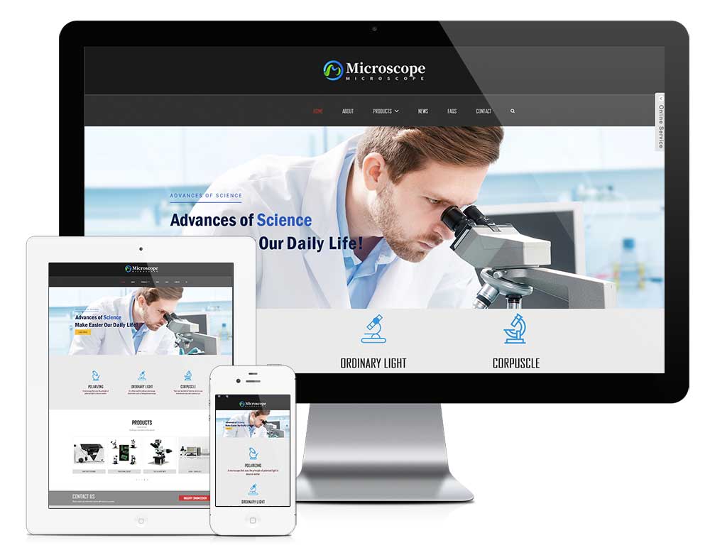响应式显微镜光学仪器外贸企业网站模板-梧桐模板网